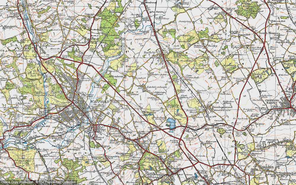 Old Map of Historic Map covering Aldenham School in 1920