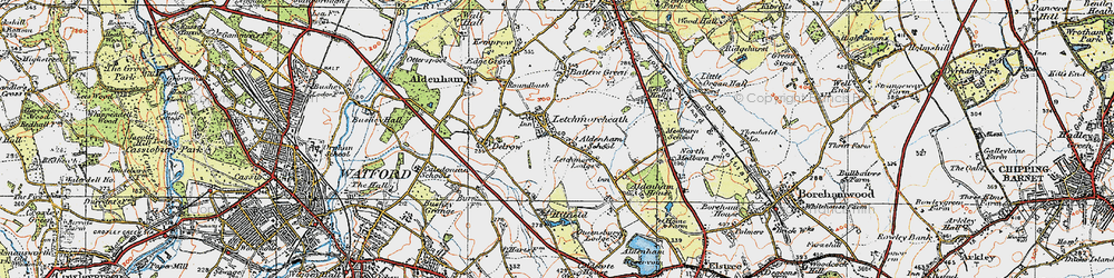 Old map of Letchmore Heath in 1920