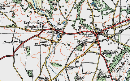Old map of Letheringsett in 1921