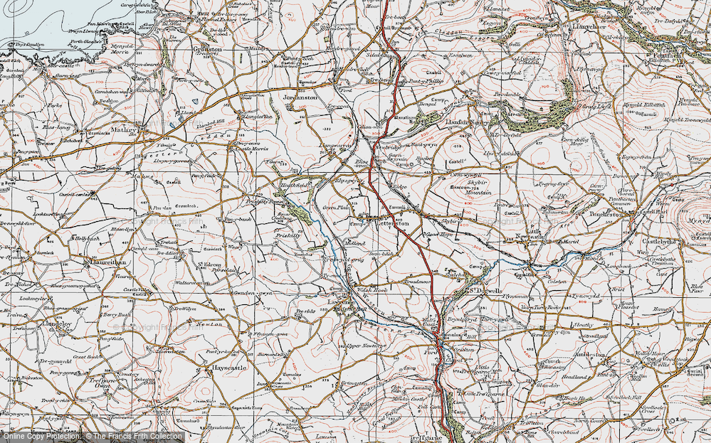 Old Map of Historic Map covering Letterston Moorland in 1922
