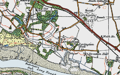 Old map of Levington in 1921
