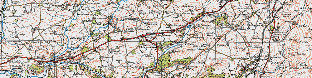 Old map of Lewtrenchard in 1919