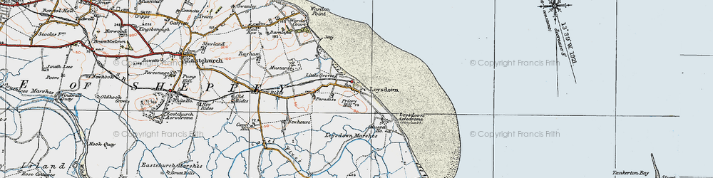 Old map of Leysdown-on-Sea in 1921