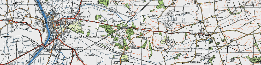 Old map of Gaywood River in 1922