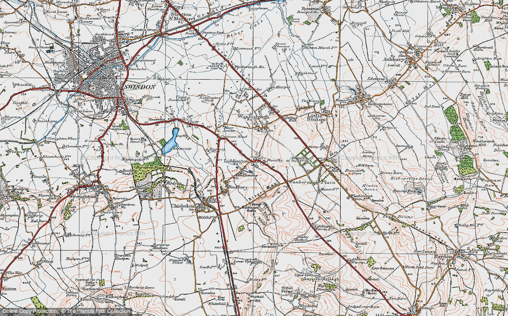 Old Map of Historic Map covering Liddington Hill in 1919