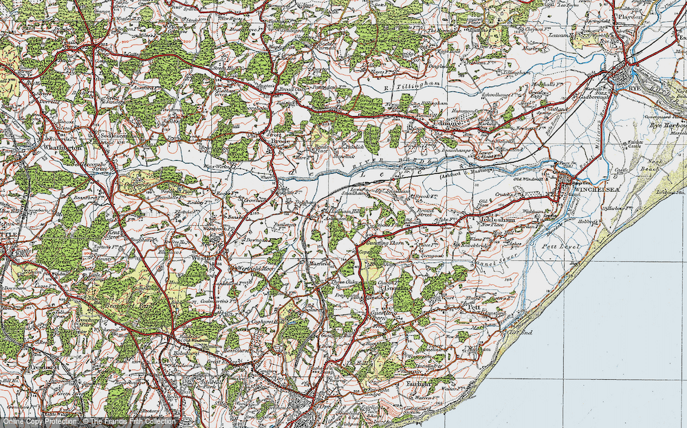 Old Map of Historic Map covering Brede Level in 1921