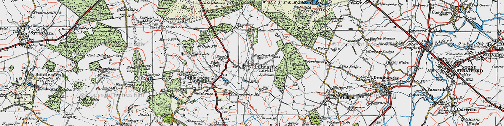 Old map of Lillingstone Lovell in 1919