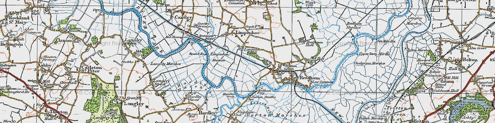 Old map of Limpenhoe Marshes in 1922