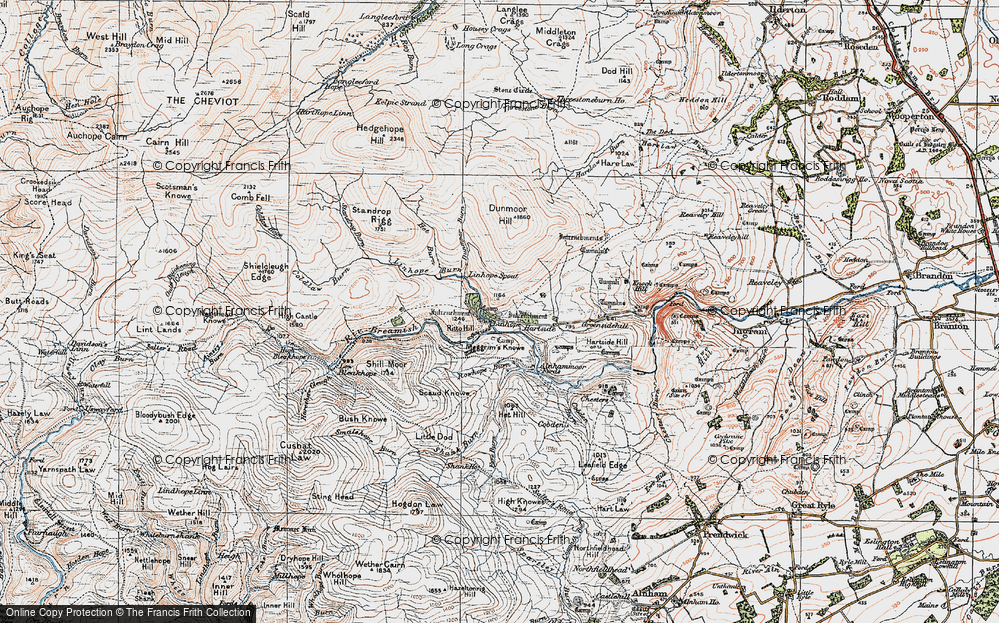 Old Map of Historic Map covering Linhope Spout in 1926