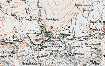 Old map of Linhope Spout in 1926