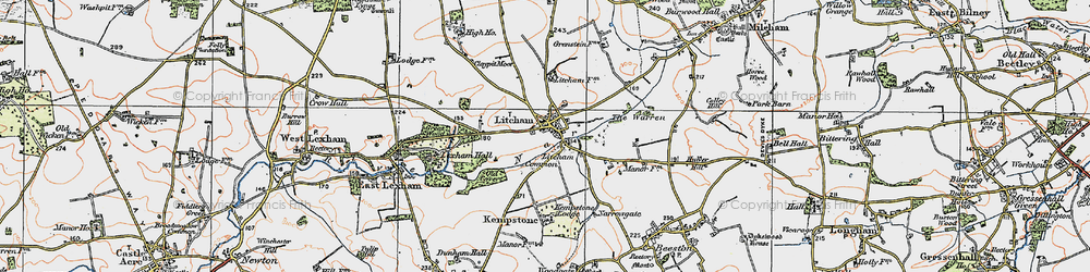 Old map of Litcham in 1921