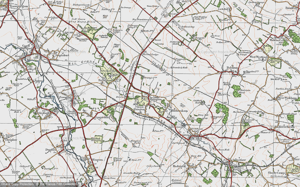 Old Map of Historic Map covering Bourn Br in 1920