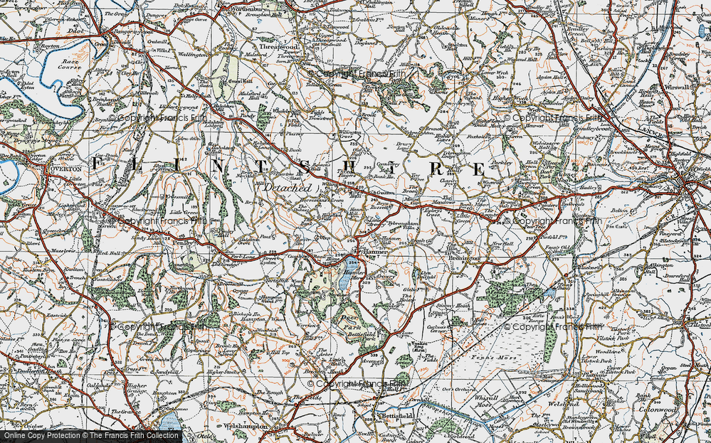 Old Map of Historic Map covering Bryn Rossett in 1921