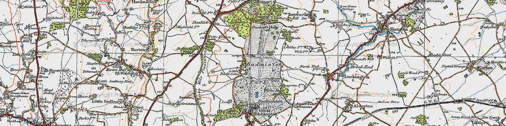 Old map of Badminton Down in 1919