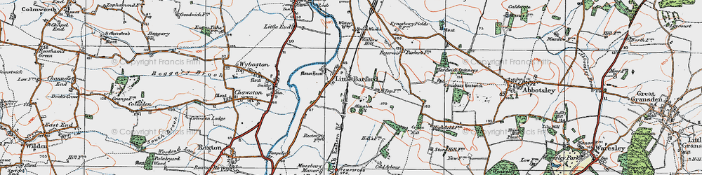 Old map of Little Barford in 1919