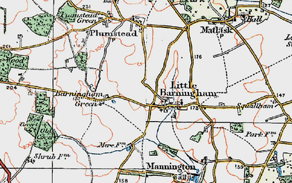 Old map of Little Barningham in 1922