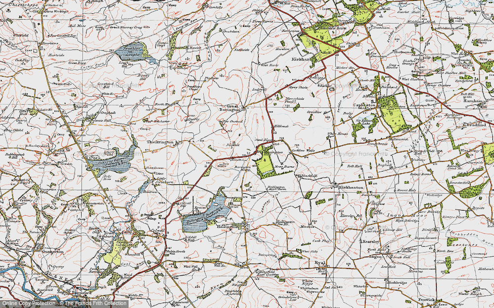 Old Map of Historic Map covering Bavington Mount in 1925