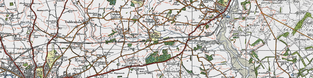 Old map of Little Bealings in 1921