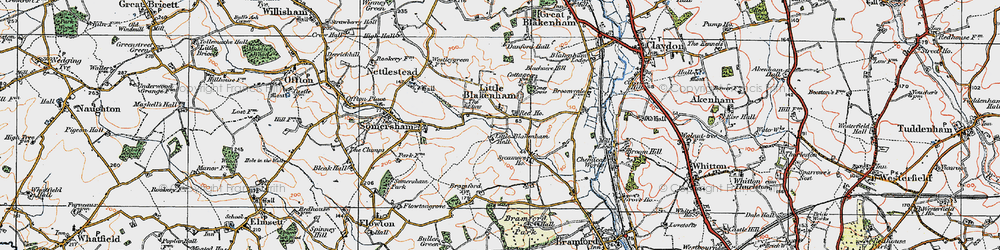 Old map of Little Blakenham in 1921