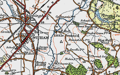 Old map of Little Braxted in 1921