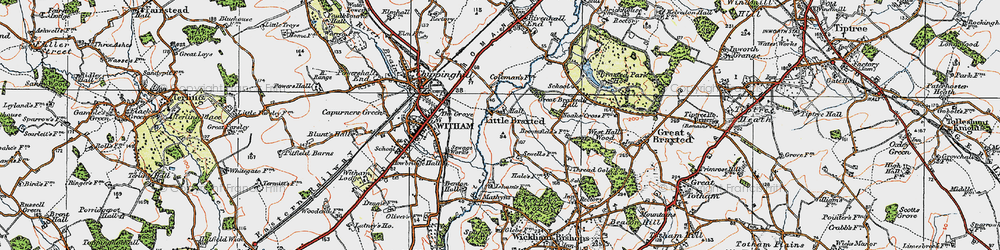 Old map of Little Braxted in 1921