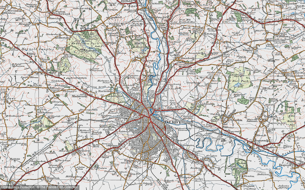 Old Map of Little Chester, 1921 in 1921