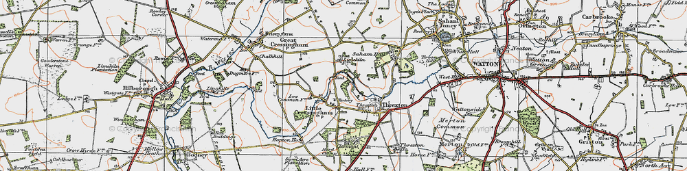 Old map of Little Cressingham in 1921