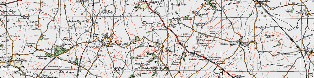 Old map of Little Dalby in 1921