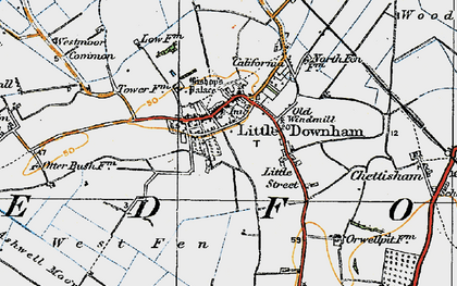Old map of Little Downham in 1920