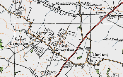 Old map of Little Eversden in 1920