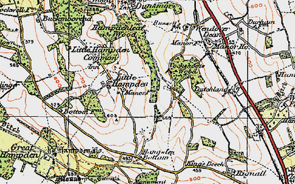 Old map of Little Hampden in 1919