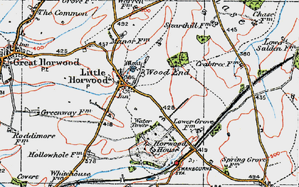 Old map of Little Horwood in 1919