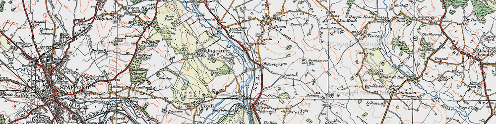 Old map of Little Ingestre in 1921