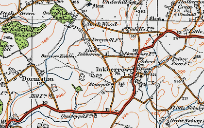 Old map of Little Inkberrow in 1919