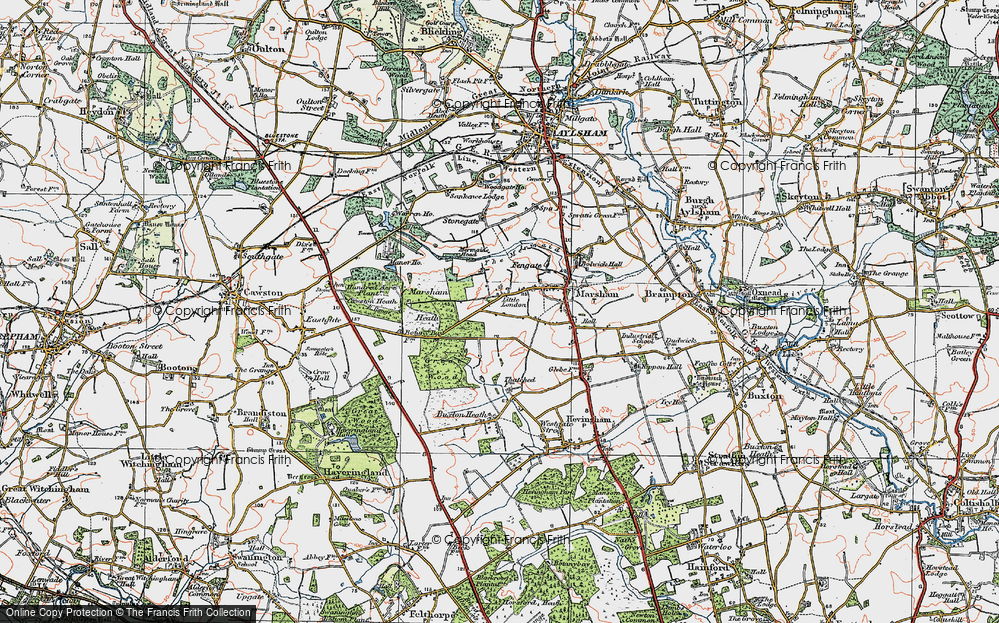 Old Map of Historic Map covering Marsham Heath in 1922