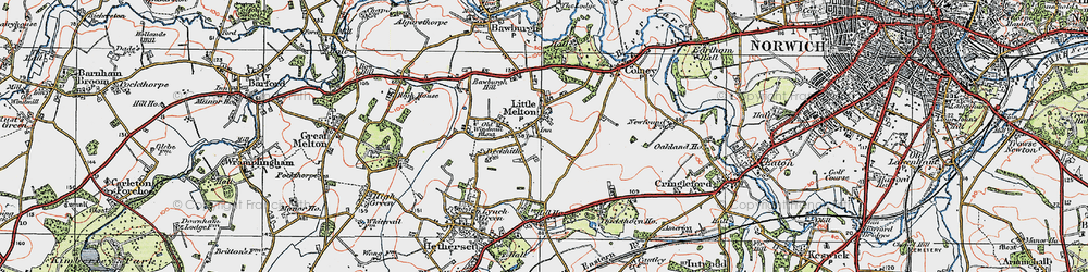 Old map of Little Melton in 1922