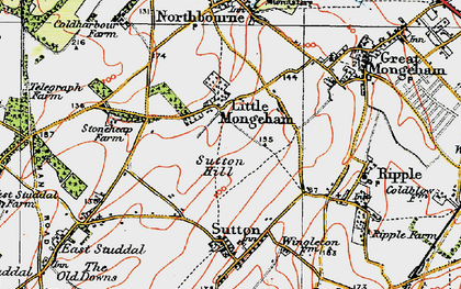 Old map of Little Mongeham in 1920