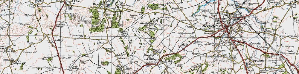 Old map of Little Offley in 1919