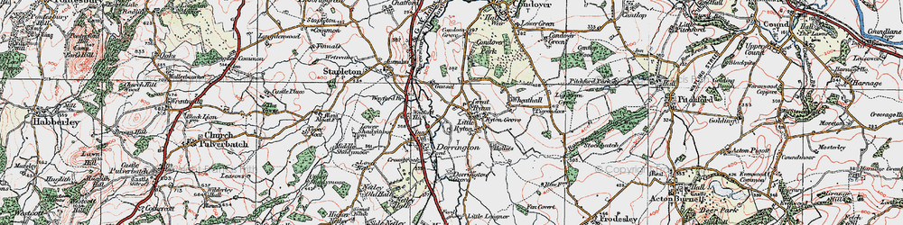 Old map of Little Ryton in 1921
