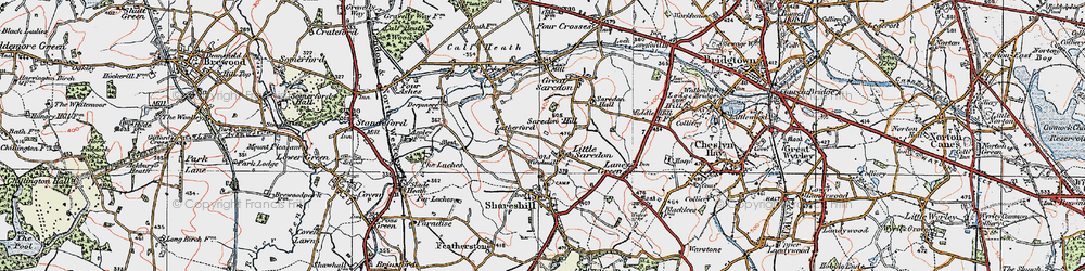 Old map of Little Saredon in 1921