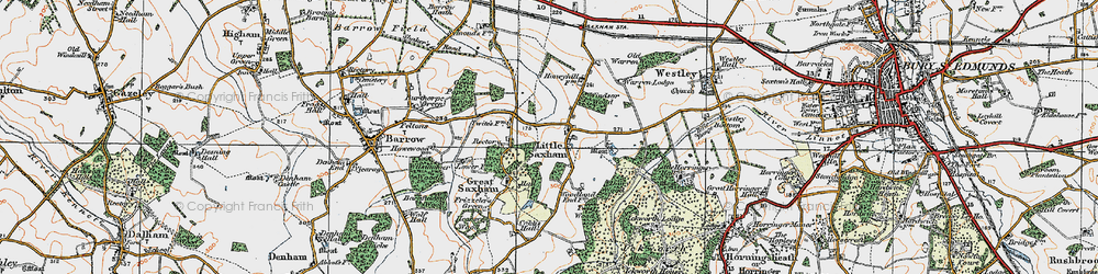 Old map of Little Saxham in 1921