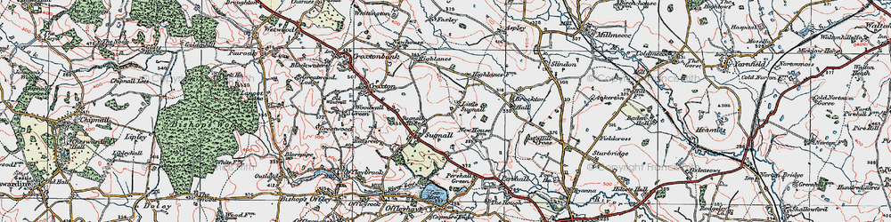 Old map of Little Sugnall in 1921