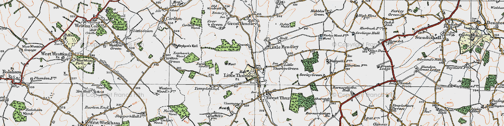 Old map of Little Thurlow in 1920