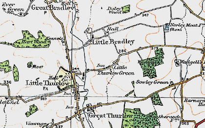 Old map of Little Thurlow Green in 1920