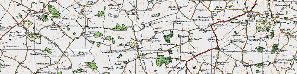 Old map of Little Thurlow Green in 1920