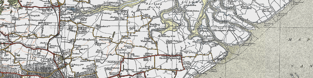 Old map of Little Wakering in 1921