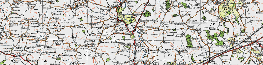 Old map of Little Waltham in 1919