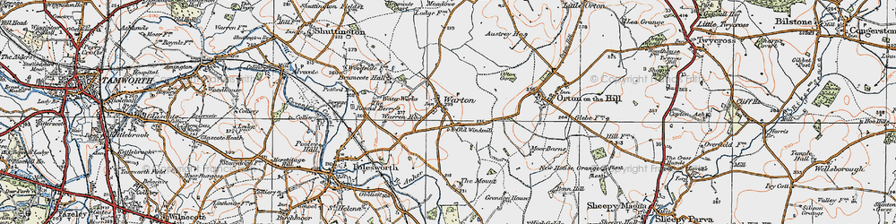 Old map of Little Warton in 1921