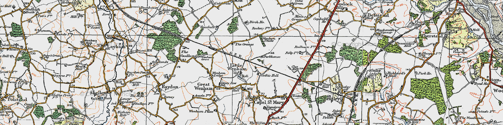 Old map of Little Wenham in 1921
