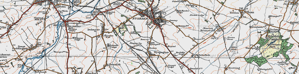 Old map of Little Wymington in 1919
